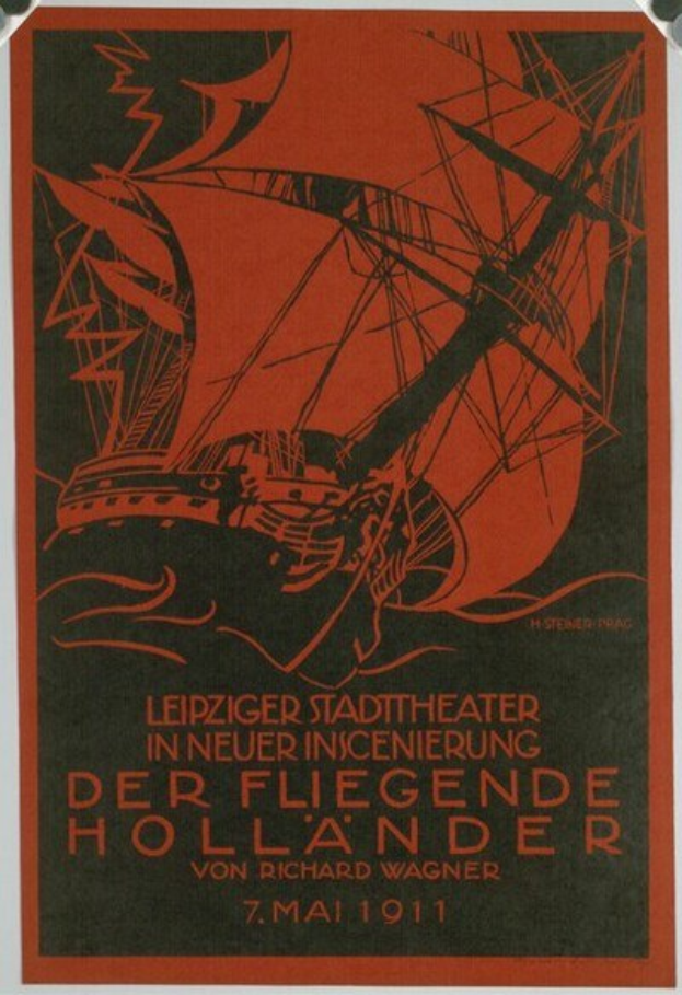 Ein Vintage-Konzertplakat für das Leipzig Stadt Theater in New Orleans, Louisiana, datiert 1911, das eine Illustration eines Schiffs und Veranstaltungsdetails zeigt.