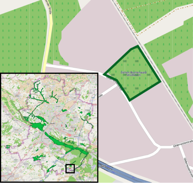 Eine Karte von Stuttgart, Deutschland, unterteilt in zwei Teile mit Text oben und unten, die eine vorgeschlagene Standortmarkierung hervorhebt.