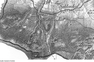 Eine detaillierte Schwarz-Weiß-Karte von Schleswig-Holstein, die Straßen, Gebäude und Sehenswürdigkeiten mit Textbeschriftungen zeigt.