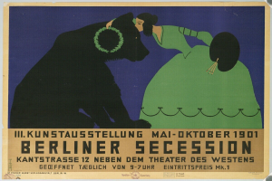Plakat der Berliner Secession mit einer Frau in grünem Kleid und einem Mann im schwarzen Anzug