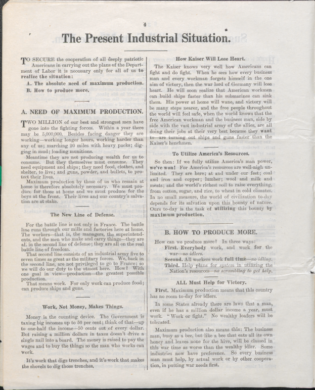 Ein aufgeschlagenes Buch mit dem Titel "Die gegenwärtige industrielle Situation" auf einem schwarzen Hintergrund.