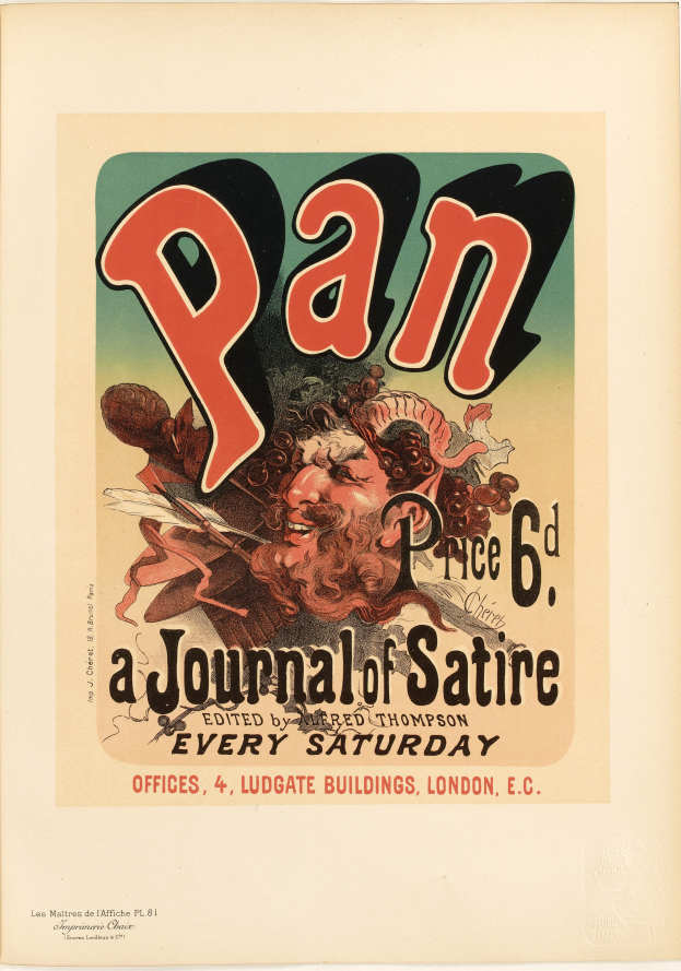 Ein Plakat mit einem Porträt eines Menschen mit kurzen, dunklen Haaren, der ein weißes Hemd trägt und einen ernsten Gesichtsausdruck hat, mit der schwarzen, fetten Schrift 'Pan: Eine Satirezeitschrift' in der Mitte auf einem weißen Hintergrund.