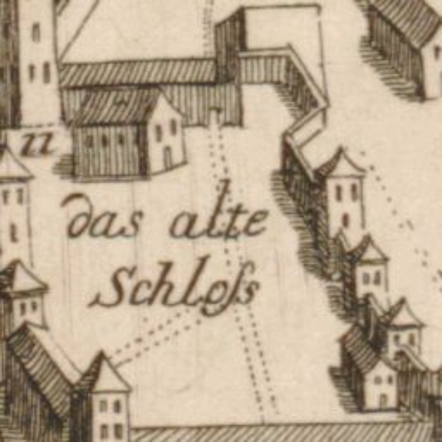 Ein detaillierter alter Stadtplan von Schleswig-Holstein, Deutschland, mit Straßen, Gebäuden und Text.