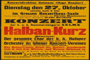 Gelbes Plakat in Berlin, Deutschland, das ein Konzert mit dem Text "Konzert Halban-Kurz" ankündigt.