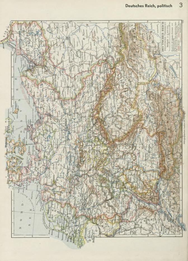 Altes 19. Jahrhundert-Karte von Deutschland, die politische Teilung zeigend, auf Papier gedruckt mit Text oben und unten.