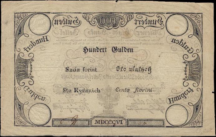 Alte deutsche 100-Pfennig-Banknote mit einem Mannporträt auf schwarzem Hintergrund.