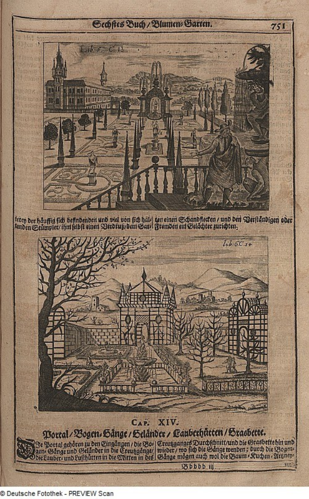 Offenes Buch mit einer detaillierten Stadtansicht auf seinen Seiten, begleitet von Bildern und Texten, die die Stadt beschreiben.