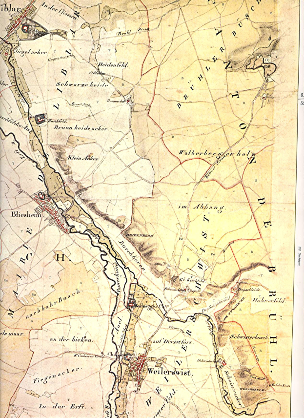 Ein detailliertes altes Stadtplan von Berlin, Deutschland, das die Lage der Schlacht von Weilerswist mit Textanmerkungen hervorhebt, zeigt Straßen, Gebäude und Sehenswürdigkeiten.