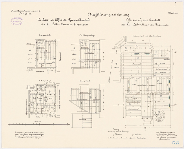 Schwarzes und weißes architektonisches Grundrissbild des ehemaligen Bundeskanzleramtes, das detaillierte Layout und Text zeigt.
