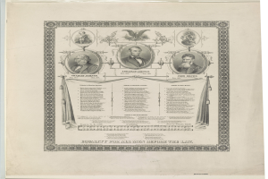 Ein Dokument mit Bildern von Abraham Lincoln und seiner Familie, das den Text "Gleichheit vor dem Gesetz für alle Männer" hervorhebt.