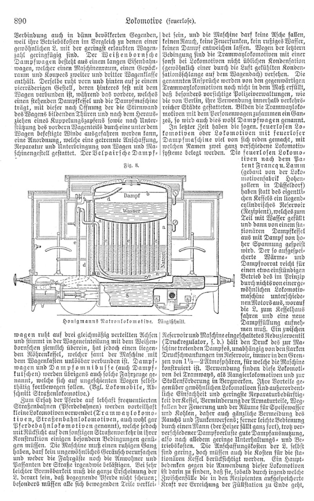 Ausführliches Bild eines Auto-Motors mit der Beschriftung "Deutsches Patent 890,000,000 - Schematics des Motors" von einer Buchseite.