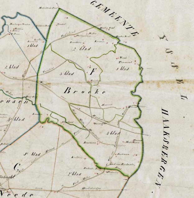 Ein detaillierter alter Stadtplan der Stadt Broke, der Straßen, Gebäude, Sehenswürdigkeiten und Text enthält, der Informationen über die Bevölkerung, Straßen und Sehenswürdigkeiten der Stadt enthält.