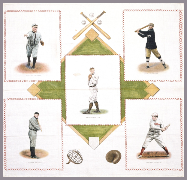 Eine Gruppe von Baseball-Spielern auf einem Feld mit Schlägern, mit einem Ball und einem Netz am Boden, was ein laufendes Spiel anzeigt.