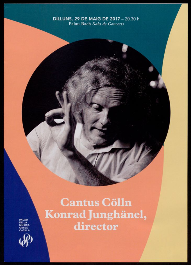 Plakat mit einem Bild von Cantus Collin und Konrad Junghänel, das Informationen über ein Konzert-Event liefert.