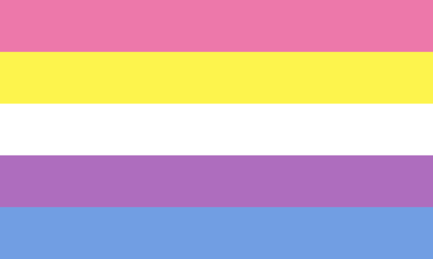 Die Transgender-Flagge mit drei horizontalen Streifen: Rosa oben, Gelb in der Mitte und Blau unten.
