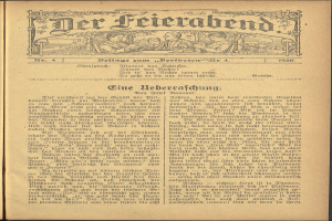 Ein aufgeschlagenes Buch mit klassischer Schriftart und einer Illustration eines Mannes und einer Frau in traditioneller deutscher Kleidung, die nebeneinander stehen und sich anschauen.