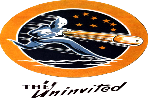 Ein Plakat mit einer Person in einem Raumanzug, die eine leuchtend gelbe Rakete hält, mit der schwarzen, fetten Schrift "Die Unerwünschten" unten, vor einem tiefblauen Hintergrund.