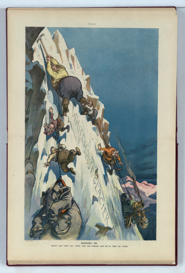 Ein Buchumschlag mit einer Cartoon-Illustration einer Gruppe von Menschen, die einen schneebedeckten Berg erklimmen, in hellen Farben und fetter Schrift.